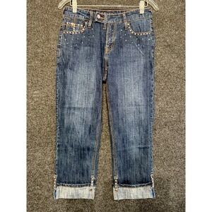 D Jeans Ankle Women's Sz 6 Light Wash Embellished Cuffed Straight Leg Jeans